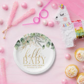 Hallo Baby Eucalyptus groen blad & goud Papieren Bordje (Feest)