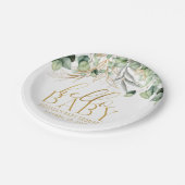 Hallo Baby Eucalyptus groen blad & goud Papieren Bordje (Gekanteld)