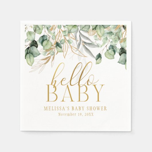Hallo Baby Eucalyptus groen blad & goud Servet (Voorkant)