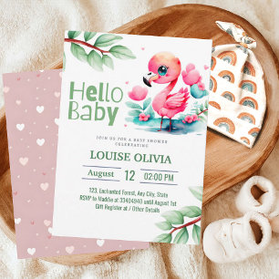 Hallo Baby Flamingo Eucalyptus Baby shower Kaart