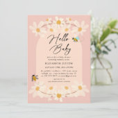 Hallo Baby Floral Daisy Bees Baby shower Kaart (Staand voorkant)