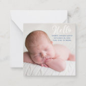 Hallo Baby Foto Eenvoudige Jongen Geboorteaankondi Notitiekaartje (Voorkant)