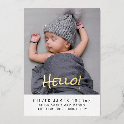 hallo Baby Fotogeboorte Aankondiging Modern Elegan (Voorkant)
