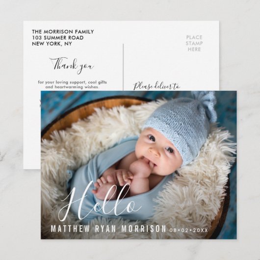 Hallo baby geboorteaankondiging briefkaart (Voorkant / Achterkant)