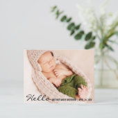 hallo Baby Geboortedatum Briefkaart B (Staand voorkant)