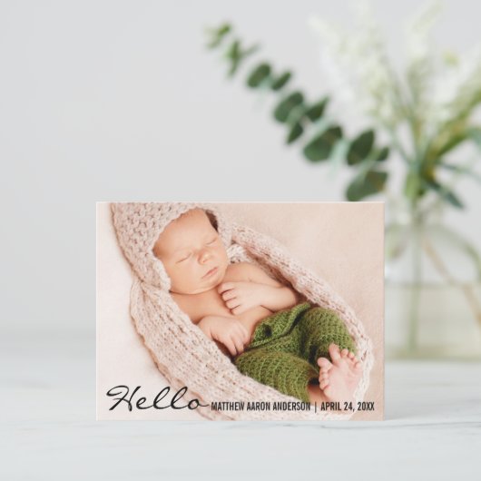 hallo Baby Geboortedatum Briefkaart B (Staand voorkant)