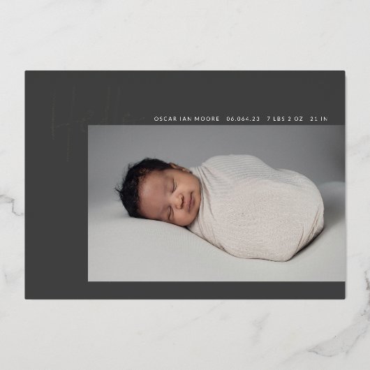 hallo Baby Geboortedatum Foto aankondiging Folie h (Voorkant)