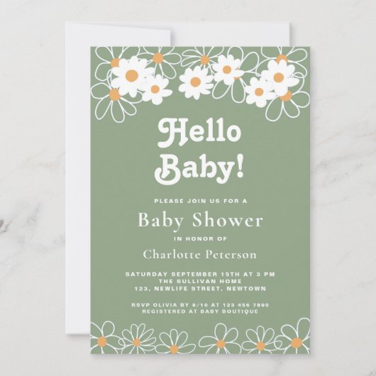 Hallo Baby Geslachtsonzijdige Madelief Groene Baby Kaart (Voorkant)