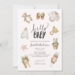hallo Baby Girl Boho Pink Waterverf Baby shower Kaart