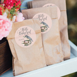hallo Baby Girl Floral Bird's Nest Baby shower Ronde Sticker