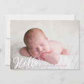 hallo Baby Girl Foto Eenvoudig script roze geboort Aankondiging (Voorkant)