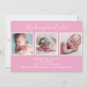 hallo Baby Girl Foto Eenvoudig script roze geboort Aankondiging (Achterkant)