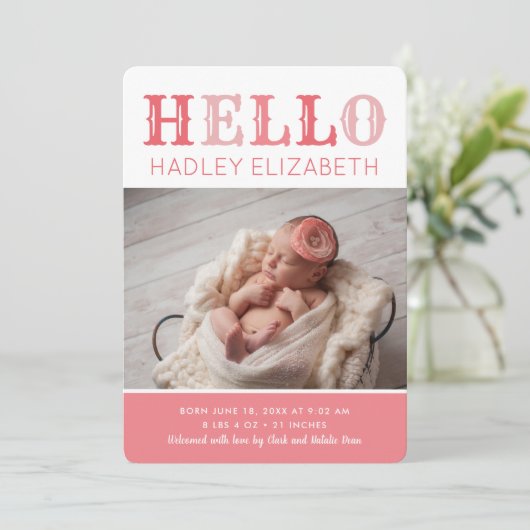 hallo Baby Girl Foto geboorteaankondiging Aankondiging (Staand voorkant)