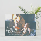hallo Baby Girl - geborstelde letters waterverf ro Aankondiging (Staand voorkant)
