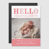 Hallo Baby Girl Magnetische Foto Geboorteaankondig (Voorkant / Achterkant)