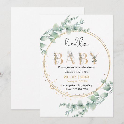 Hallo Baby Gold Eucalyptus Kaart (Voorkant / Achterkant)