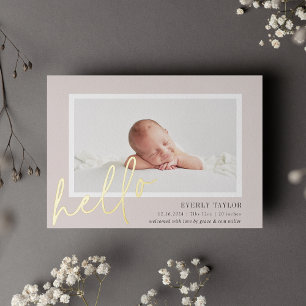 hallo Baby Gold Foil Foto geboorteaankondiging Folie Uitnodiging