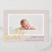 hallo Baby Gold Foil Foto geboorteaankondiging Folie Uitnodiging (Voorkant)
