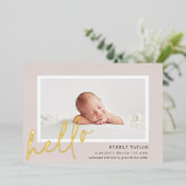 hallo Baby Gold Foil Foto geboorteaankondiging Folie Uitnodiging (Staand Voorkant)