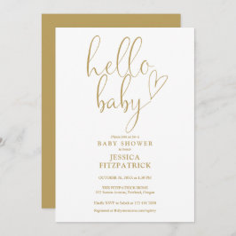 Hallo Baby Gold Heart Script-Baby shower Kaart