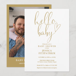 Hallo Baby Gold Script Heart Photo Baby shower Kaart