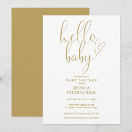 Hallo Baby Gouden Hart Script Baby Shower Kaart