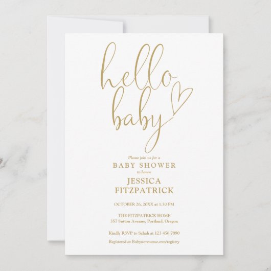 Hallo Baby Gouden Script Hart Foto Baby Shower Kaart (Voorkant)