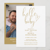 Hallo Baby Gouden Script Hart Foto Baby Shower Kaart (Voorkant / Achterkant)
