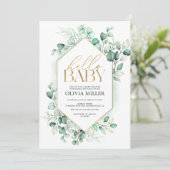hallo Baby Greenery Eucalyptus Waterverf Shower Kaart (Staand voorkant)