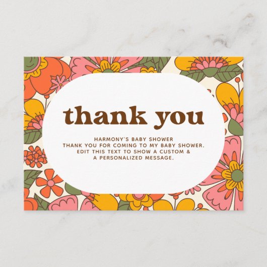 Hallo Baby | Groovy Retro Bloemen Boho Dank u Bedankkaart (Voorkant)