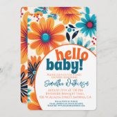 Hallo Baby Groovy Retro Boho Flower Baby shower Kaart (Voorkant / Achterkant)