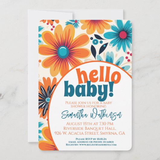 Hallo Baby Groovy Retro Boho Flower Baby shower Kaart (Voorkant)