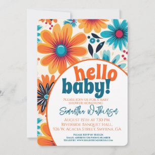 Hallo Baby Groovy Retro Boho Flower Baby shower Kaart