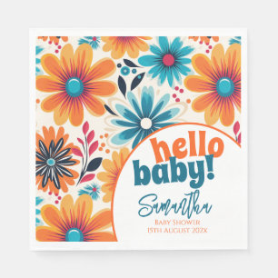 Hallo Baby Groovy Retro Boho Flower Baby shower Servet