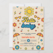 Hallo Baby Groovy Retro Daisy Baby shower Party Kaart (Voorkant)