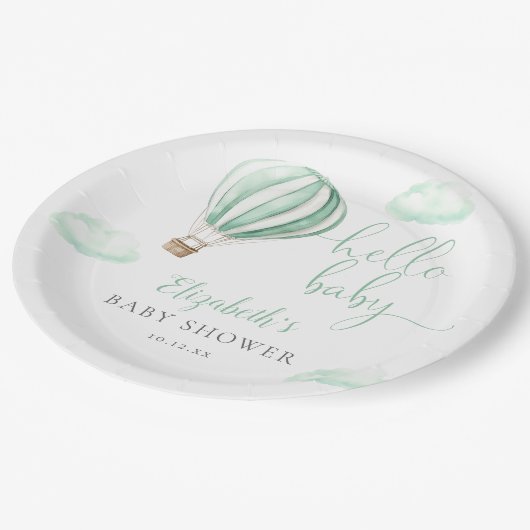 Hallo Baby Hete Luchtballon Neutraal Baby shower Papieren Bordje (Gekanteld)