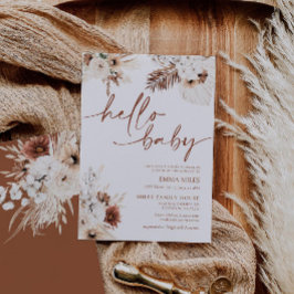 hallo Baby Invitation Earthy Pampas Baby shower Kaart