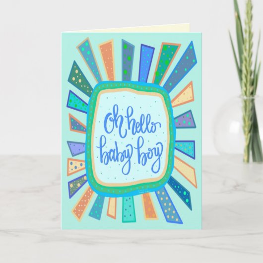 Hallo Baby jongen grillig schattig blauw modern Kaart (Voorkant)