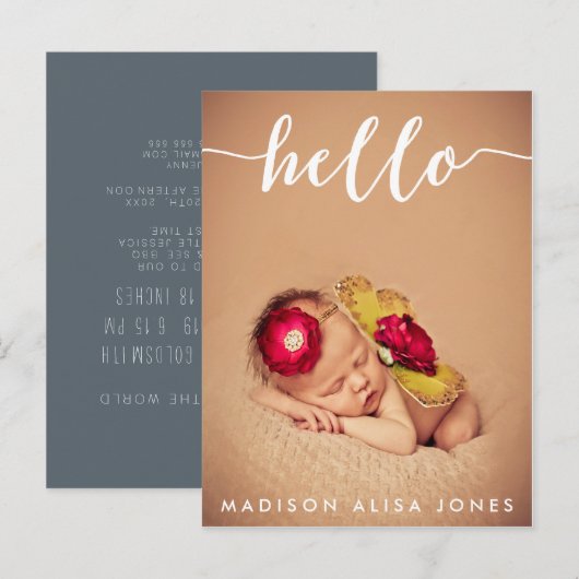 Hallo Baby jongen of meisje Aankondigingskaart (Voorkant / Achterkant)