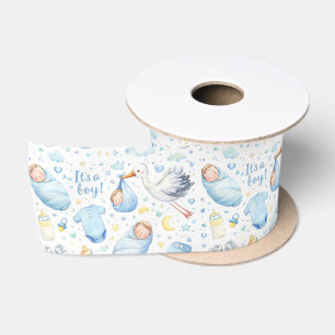 Hallo Baby Jongen – Waterverf Patroonontwerp Satijnen Lint
