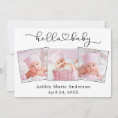 Hallo Baby Kalligrafiescript Hart 3 Foto Aankondiging (Voorkant)