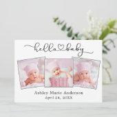 Hallo Baby Kalligrafiescript Hart 3 Foto Aankondiging (Staand voorkant)