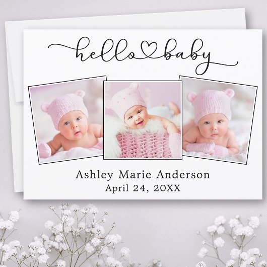 Hallo Baby Kalligrafiescript Hart 3 Foto Aankondiging