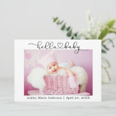 Hallo Baby Kalligrafiescript Hart 4 Foto Aankondiging (Staand voorkant)