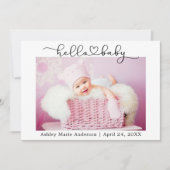 Hallo Baby Kalligrafiescript Hart Aankondiging (Voorkant)