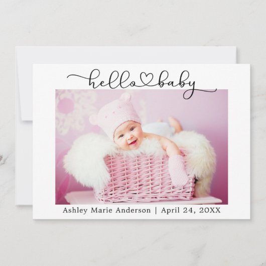 Hallo Baby Kalligrafiescript Hart Aankondiging (Voorkant)