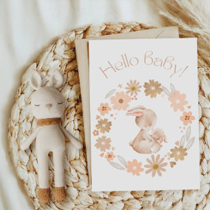 Hallo Baby Konijn Baby Shower-Cute Konijnen & Bloe Kaart