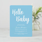 Hallo Baby Lichtblauw Baby shower Uitnodiging (Staand voorkant)