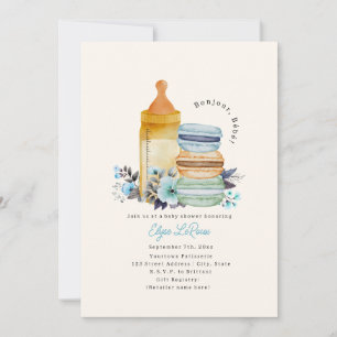 Hallo Baby Macarons Melk Bloem Blauw Baby Shower Kaart