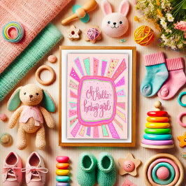 Hallo Baby Meisje Leuk Roze Modern Whimsical Kaart